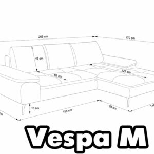 схема с размери на ъглов диван с лежанка