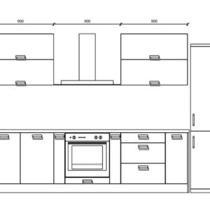 проект на кухня с размери, изработен от проектант на кухни в магазина на мебели PLATAN в град София