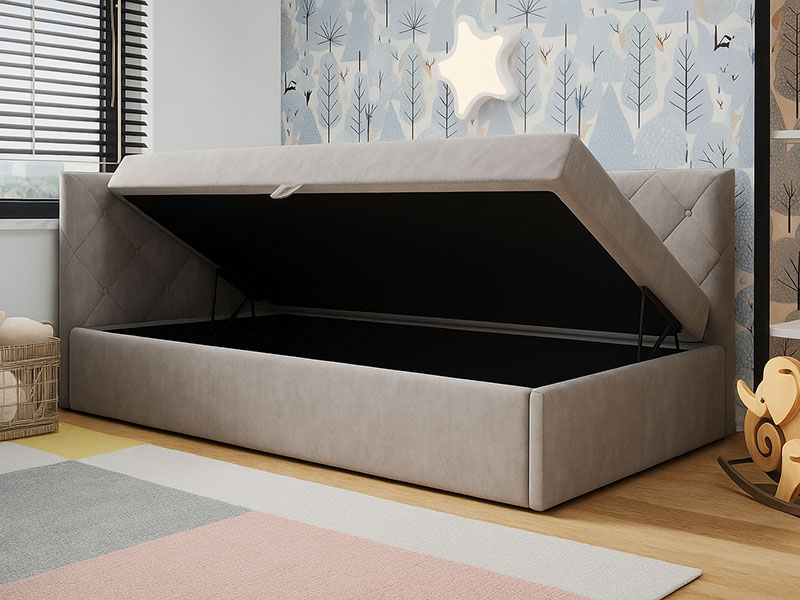 детско ъглово тапицирано легло с матрак и ракла elza