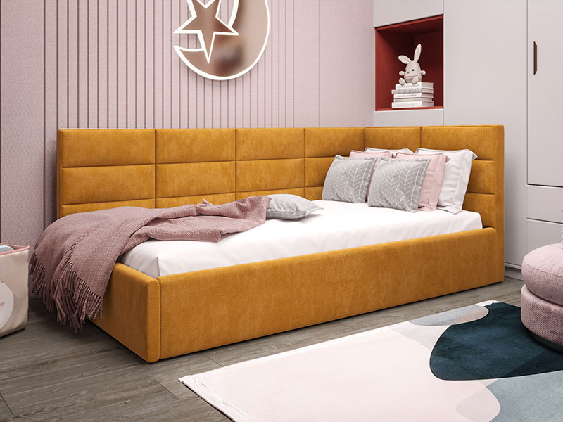 детско ъглово тапицирано легло с матрак и ракла lazu gor