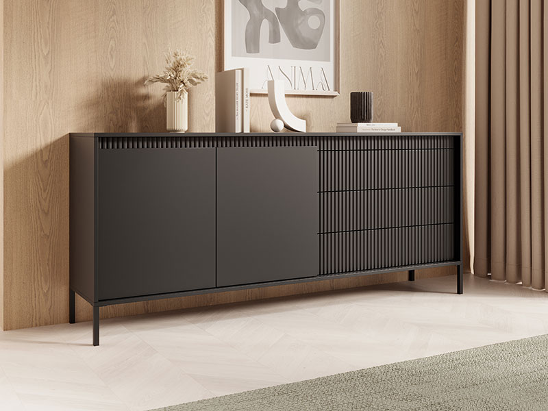 голям скрин с две врати и чекмеджета черно - бежово senso c las