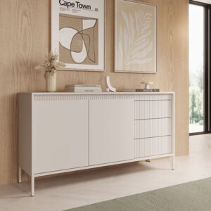 малък скрин с две врати и чекмеджета черно - бежово senso b las