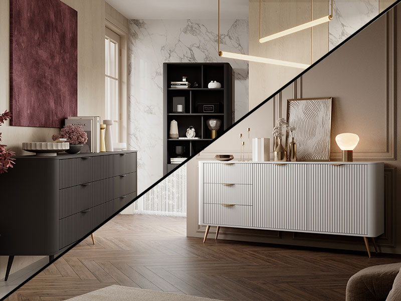 модули за хол и трапезария бяло или черно LANTE