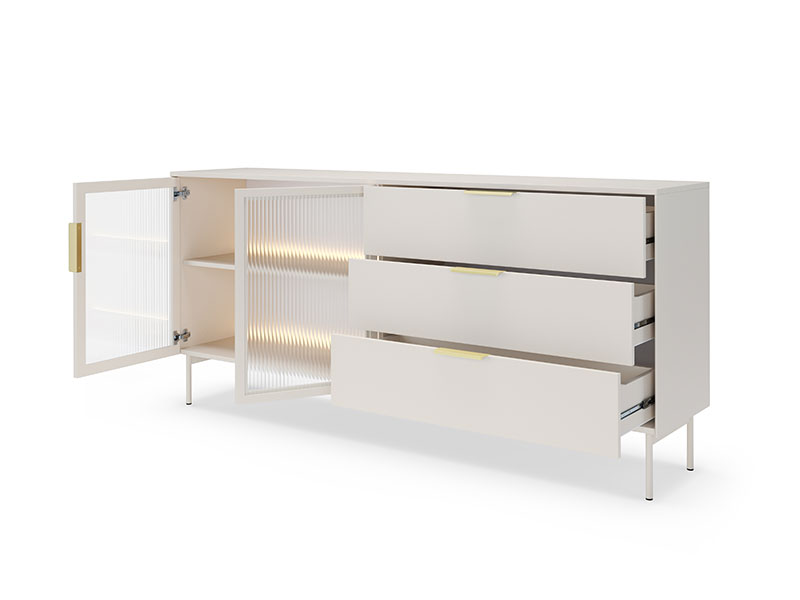 скрин с две остъклени врати и три чекмеджета в цвят кашмир