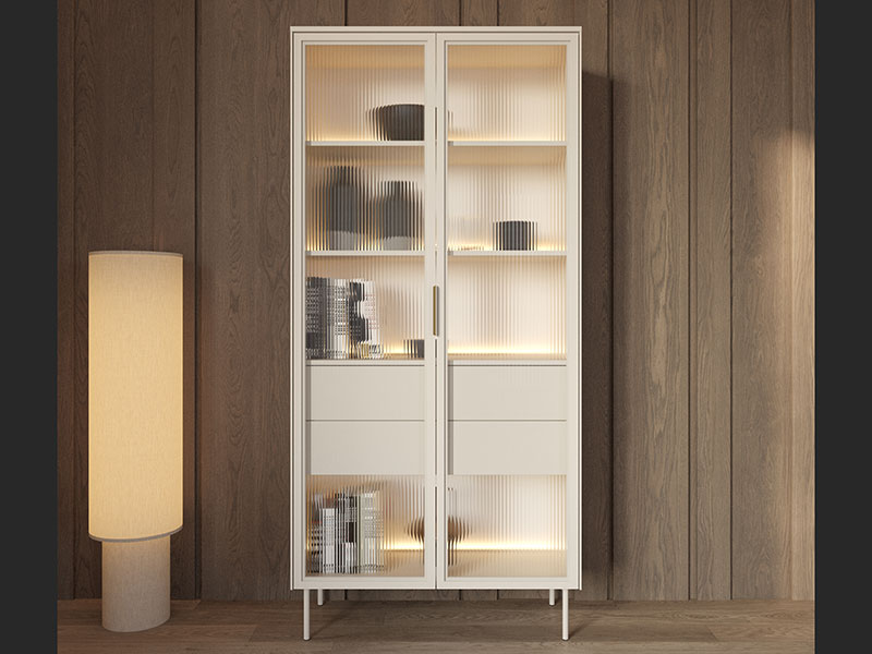 висок шкаф с две врати-витрина в цвят кашмир