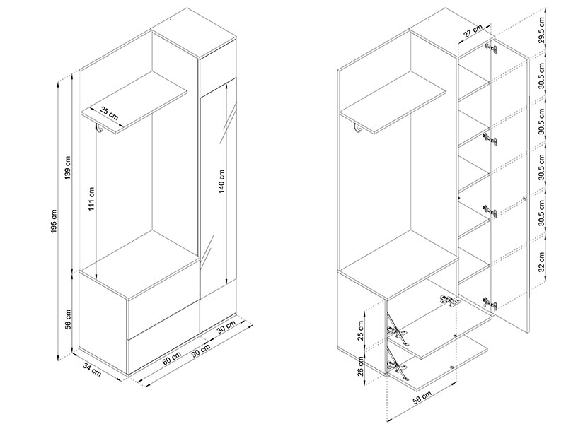 портманто green pia бяло с дъб сонома