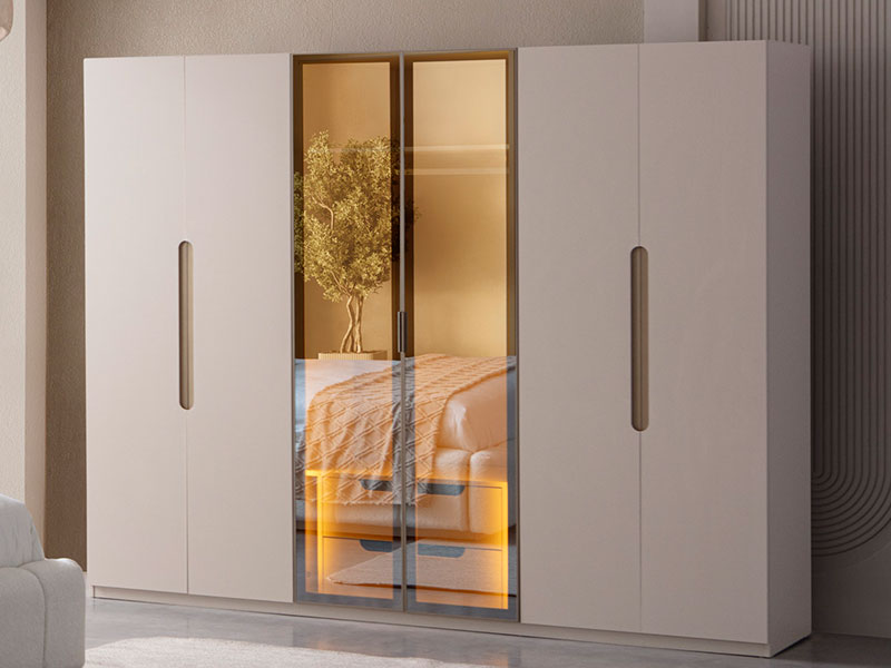 шесткрилен гардероб със стъклени врати maldives цвят кашмир