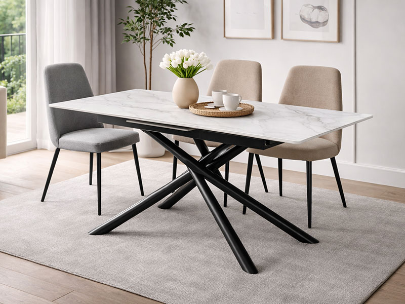 трапезна маса victoria черна основа / плот бял мрамор