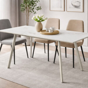 разтегателна трапезна маса nancy керамика с бежови крака и плот в златен мармор